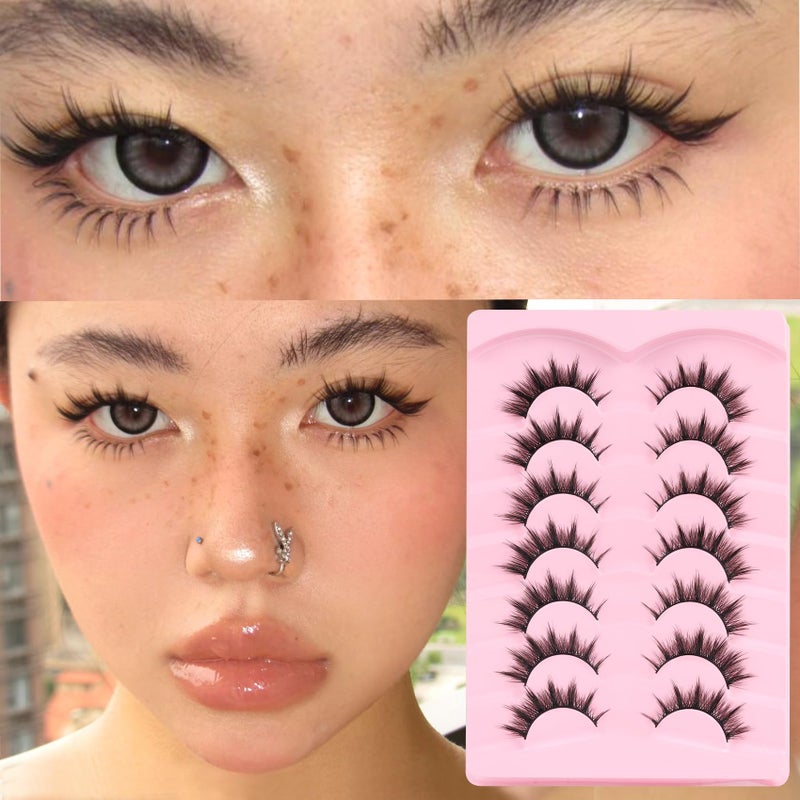 Veleasha Lashes Manga Eyelashes Cat Eye Lashes Spiky Eyelash C Curl Lash Wispy Natural Look False Eyelashes with Soft Cotton Band 7 Pairs Pack (Sunny) - Image 4