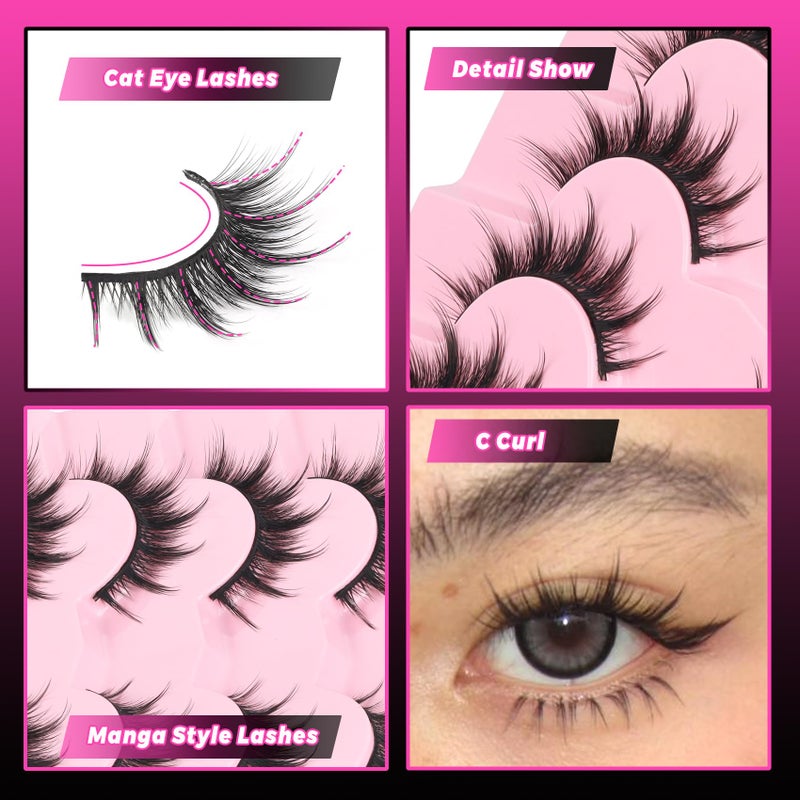Veleasha Lashes Manga Eyelashes Cat Eye Lashes Spiky Eyelash C Curl Lash Wispy Natural Look False Eyelashes with Soft Cotton Band 7 Pairs Pack (Sunny) - Image 2