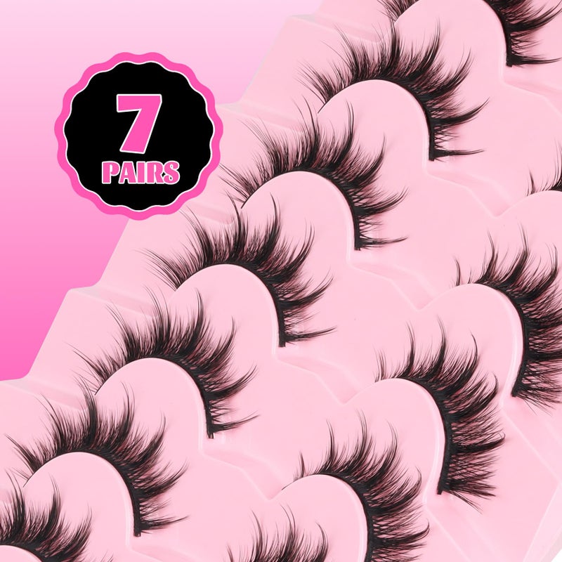 Veleasha Lashes Manga Eyelashes Cat Eye Lashes Spiky Eyelash C Curl Lash Wispy Natural Look False Eyelashes with Soft Cotton Band 7 Pairs Pack (Sunny) - Image 5