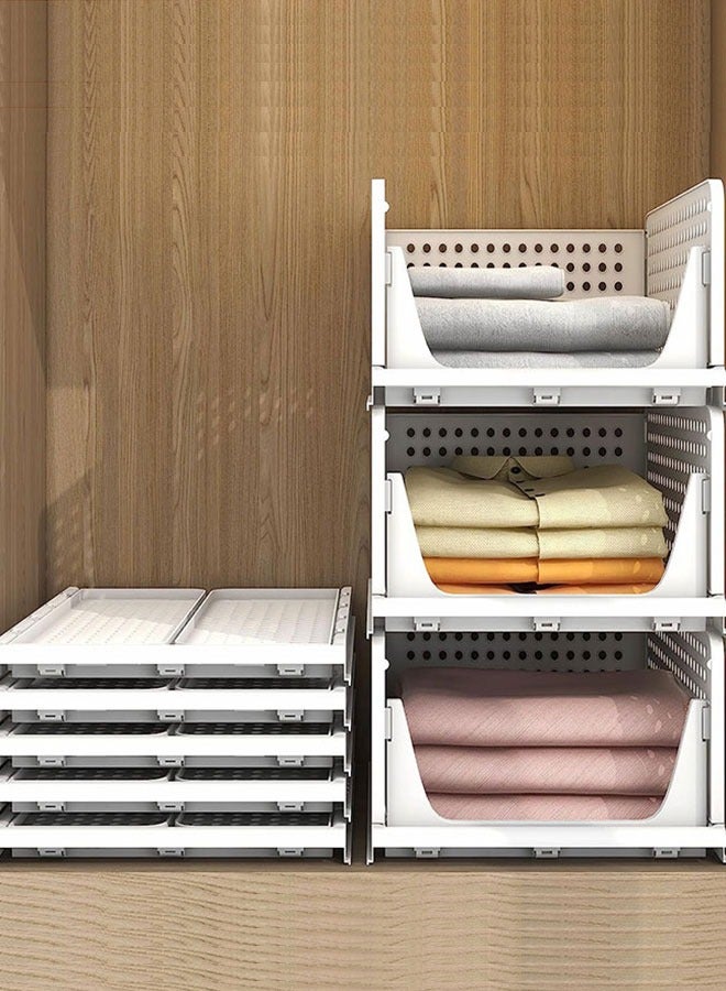 GoldenLike  منظم خزانة ملابس قابل للطي، 3 عبوة من صناديق تخزين قابلة للتكديس، منظم درج بلاستيكي، سلال رف الملابس، صندوق تخزين منظم، مكعبات حاوية للمطبخ، المكتب، غرفة النوم، الحمام - Image 1