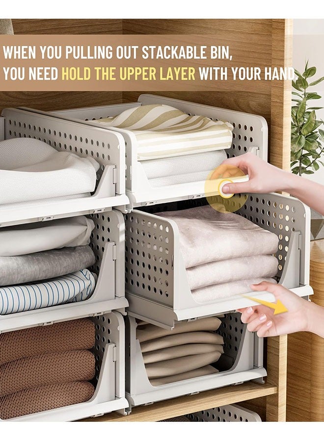 GoldenLike  منظم خزانة ملابس قابل للطي، 3 عبوة من صناديق تخزين قابلة للتكديس، منظم درج بلاستيكي، سلال رف الملابس، صندوق تخزين منظم، مكعبات حاوية للمطبخ، المكتب، غرفة النوم، الحمام - Image 3