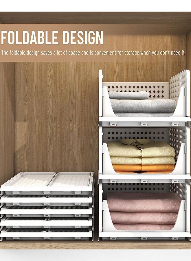 GoldenLike  منظم خزانة ملابس قابل للطي، 3 عبوة من صناديق تخزين قابلة للتكديس، منظم درج بلاستيكي، سلال رف الملابس، صندوق تخزين منظم، مكعبات حاوية للمطبخ، المكتب، غرفة النوم، الحمام - Image 4