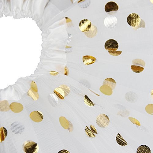 Jastore جاستور® تنورة رقص بنات بتصميم بولكا دوت مع لمعة ثلاثية الطبقات من التول الناعم (3-10 سنوات، أبيض) - Image 3