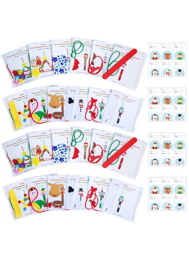 Winlyn 24 Sets Christmas Craft Kits Popsicle Stick Christmas Ornaments Winter Crafts DIY Craft Stick Santa Snowman Elf Reindeer Ornaments Art Sets for Kids Holiday Classroom Activities Party Favors - Image 3