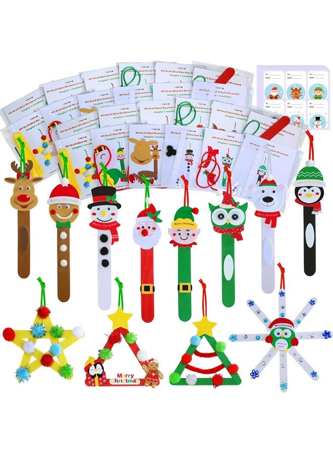 Winlyn 24 Sets Christmas Craft Kits Popsicle Stick Christmas Ornaments Winter Crafts DIY Craft Stick Santa Snowman Elf Reindeer Ornaments Art Sets for Kids Holiday Classroom Activities Party Favors - Image 1