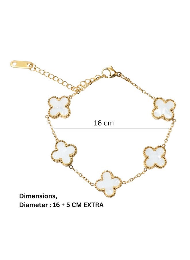 SALTY Anti Tarnish Victorian White Clover Bracelet for Women | Fancy Jewellery Gifts | Hand Band | Latest Fashion Accessories for Girls | Minimal Jewelry Design | Ideal for Gifting - Image 5
