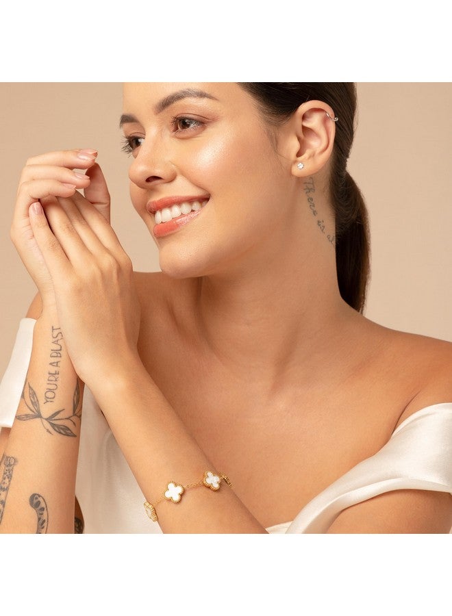 SALTY Anti Tarnish Victorian White Clover Bracelet for Women | Fancy Jewellery Gifts | Hand Band | Latest Fashion Accessories for Girls | Minimal Jewelry Design | Ideal for Gifting - Image 2