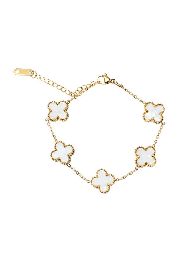 SALTY Anti Tarnish Victorian White Clover Bracelet for Women | Fancy Jewellery Gifts | Hand Band | Latest Fashion Accessories for Girls | Minimal Jewelry Design | Ideal for Gifting - Image 1