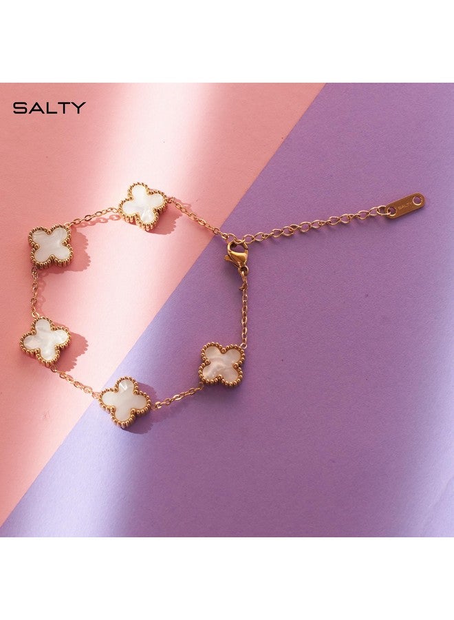 SALTY Anti Tarnish Victorian White Clover Bracelet for Women | Fancy Jewellery Gifts | Hand Band | Latest Fashion Accessories for Girls | Minimal Jewelry Design | Ideal for Gifting - Image 4