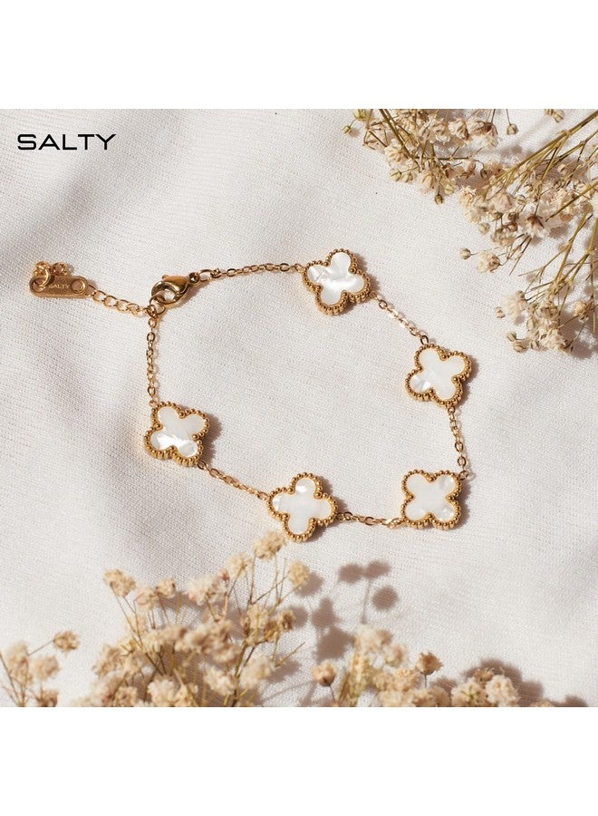 SALTY Anti Tarnish Victorian White Clover Bracelet for Women | Fancy Jewellery Gifts | Hand Band | Latest Fashion Accessories for Girls | Minimal Jewelry Design | Ideal for Gifting - Image 3