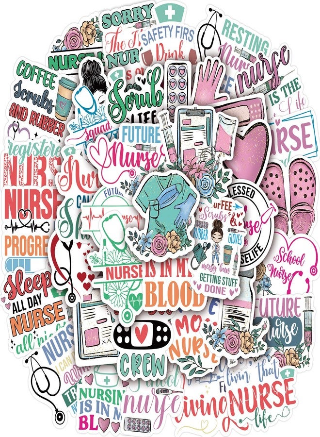 WorldBazaar 100 PCS Nurse Stickers Vinyl Waterproof Funny Nurses Week Appreciation Stickers Decals Laptop Notebook Water Bottles Gifts Bulk - Image 1