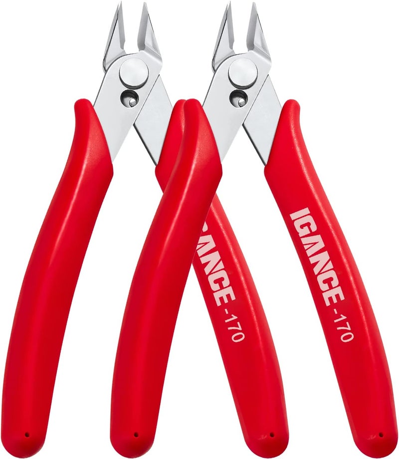 IGAN -170 Flush Wire Cutters (Pack of 2), Precision Jewelry Making Flush Cut Pliers, Small Wire Snips Clippers, Ideal for Ultra-fine Cutting Needs, Red - Image 1