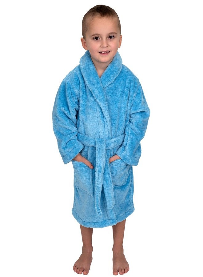TowelSelections Big Boys’ Robe, Kids Plush Shawl Fleece Bathrobe Size 12 Air Blue - Image 1