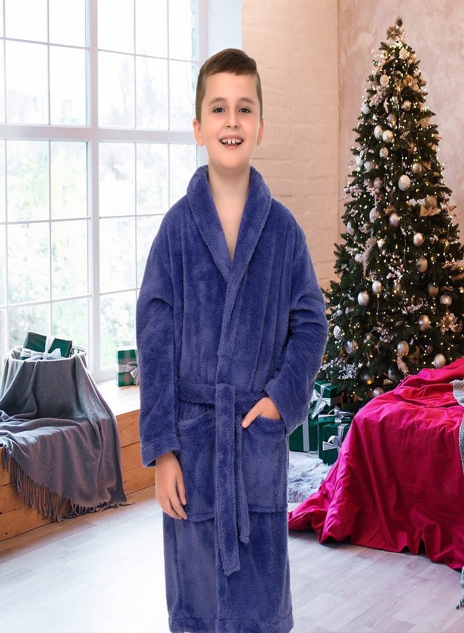 TowelSelections Big Boys’ Robe, Kids Plush Shawl Fleece Bathrobe Size 12 Air Blue - Image 4