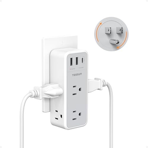 TESSAN Multi Plug Wall Outlet Splitter with 360 Rotating Plug, TESSAN 1800J Surge Protector Outlet Extender with 6 AC and 3 USB Ports (1 USB C), 1875W, 3 Sided Wall Socket Expander for Home Office Dorm Room - Image 1
