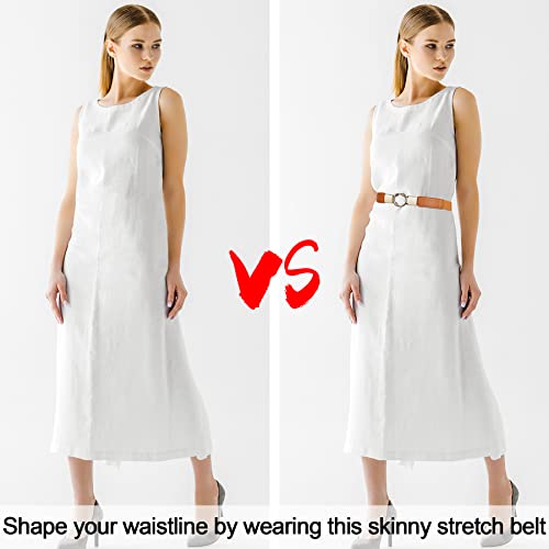 EAONE Skinny Waist Belts for Women 5 Pack, Fashion Stretchy Retro Elastic Leather Belts for Dresses - Image 5