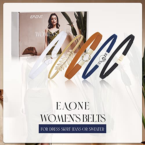 EAONE Skinny Waist Belts for Women 5 Pack, Fashion Stretchy Retro Elastic Leather Belts for Dresses - Image 4