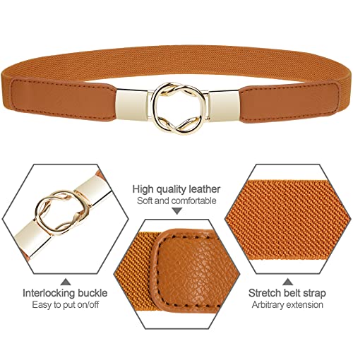 EAONE Skinny Waist Belts for Women 5 Pack, Fashion Stretchy Retro Elastic Leather Belts for Dresses - Image 2