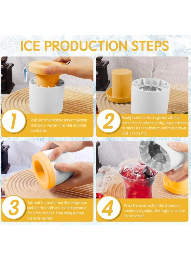 قالب صنع ثلج صغير، قوالب مكعبات ثلج اسطوانية من السيليكون، صينية مكعبات ثلج صغيرة، صواني مكعبات ثلج شبكية لفك الضغط للفريزر، 60 مكعب ثلج، سهلة الفك (اصفر-ابيض) - Image 5