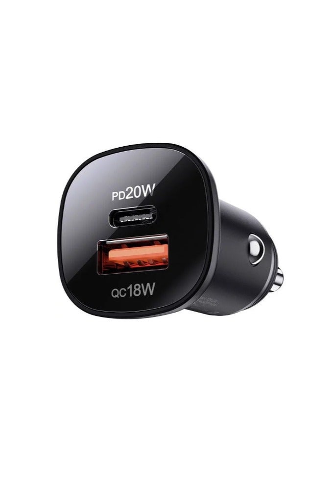 ACEFAST B1 Mini 38W (USB-C+USB-A) Dual-Port Metal Car Charger - Black - Image 1