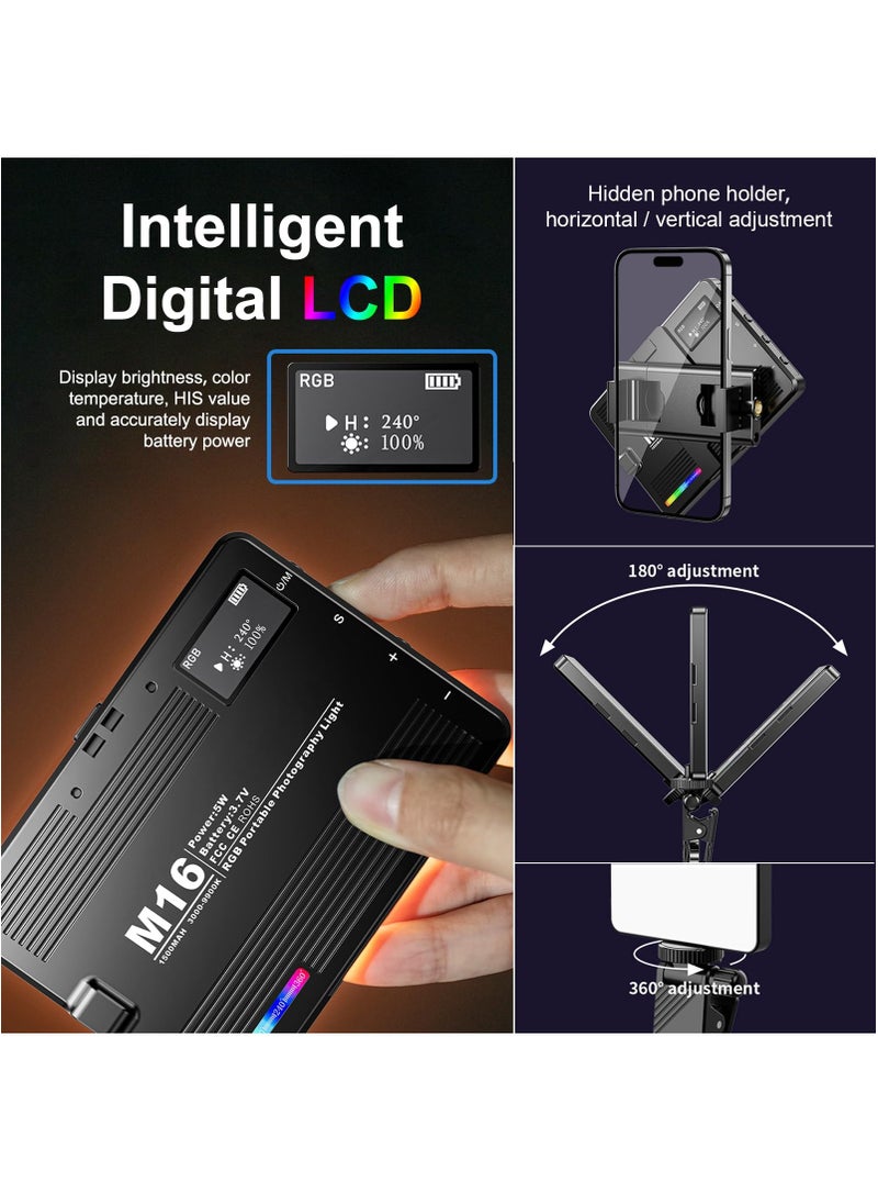 FlashHawk - RGB Video Light, 94 LED 3000-9900K Dimmable, 360° Full Color 20 Scene Modes Camera Light 1500mAh Rechargeable for Zoom Meetings Live Stream TikTok Video - Image 1