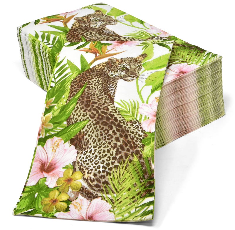 Gift Boutique 100 Leopard Guest Napkins Disposable Paper Jungle Safari Dinner Hand Napkin for Bathroom Wedding Hotel Anniversary Holiday Birthday Party Bridal Shower Animal Adventure Decorative Towels - Image 4