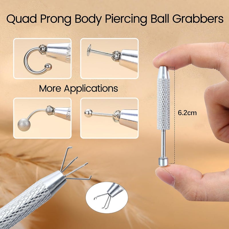 GEMQUEEN Piercing Taper Ball Grabber Tool - Stainless Steel Jewelry Applicator for Ear, Nose, and Lip Piercings - Image 2