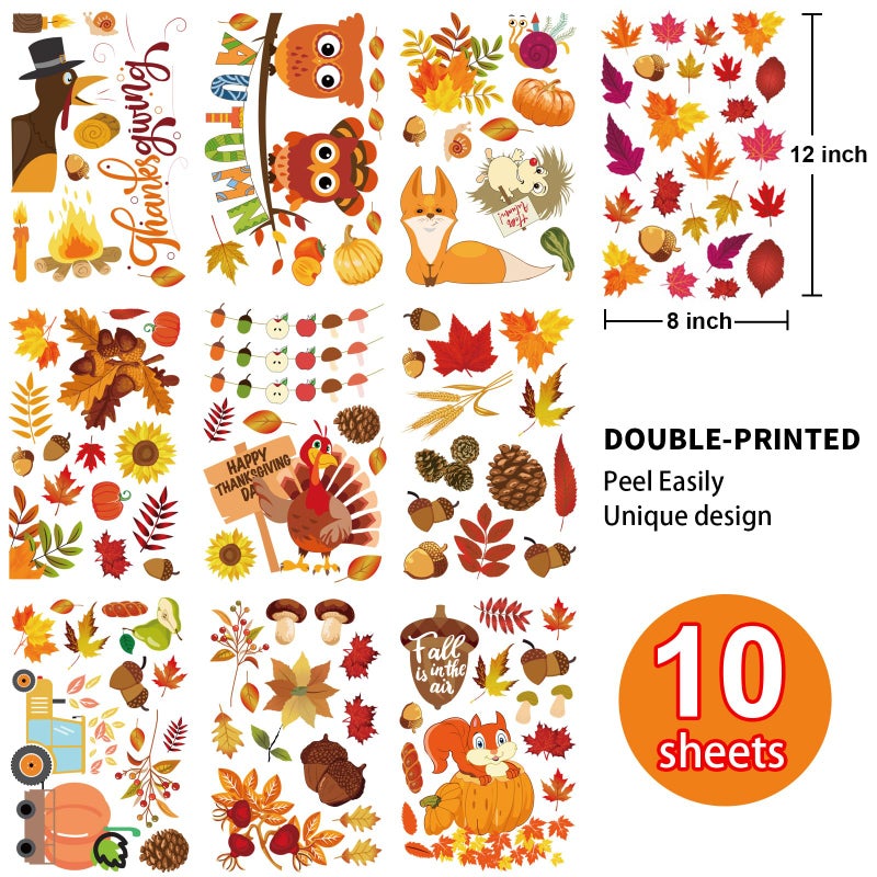 i-Beeboo Fall Window Clings for Glass Thanksgiving Clings Decor for Windows Autumn Clings for Windows Fall Window Stickers Thanksgiving Autumn Home Office Decorations for Indoor Outdoor  School Home Supplies - Image 2