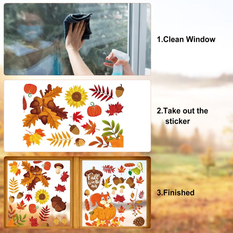 i-Beeboo Fall Window Clings for Glass Thanksgiving Clings Decor for Windows Autumn Clings for Windows Fall Window Stickers Thanksgiving Autumn Home Office Decorations for Indoor Outdoor  School Home Supplies - Image 5
