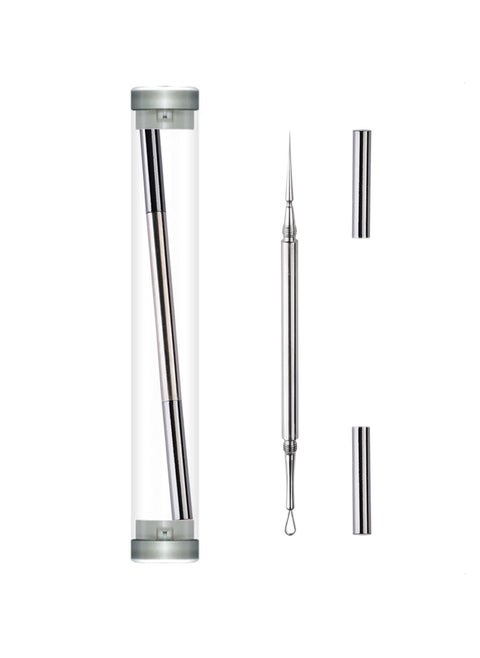 SYOSI 2 Pack 2 in 1 Facial Milia Removal and Whitehead Extractor and Lancet Circle Loop and Sharp Needle Pimple Popper Tool, Professional Blackhead & Blemish Remover for Nose Face