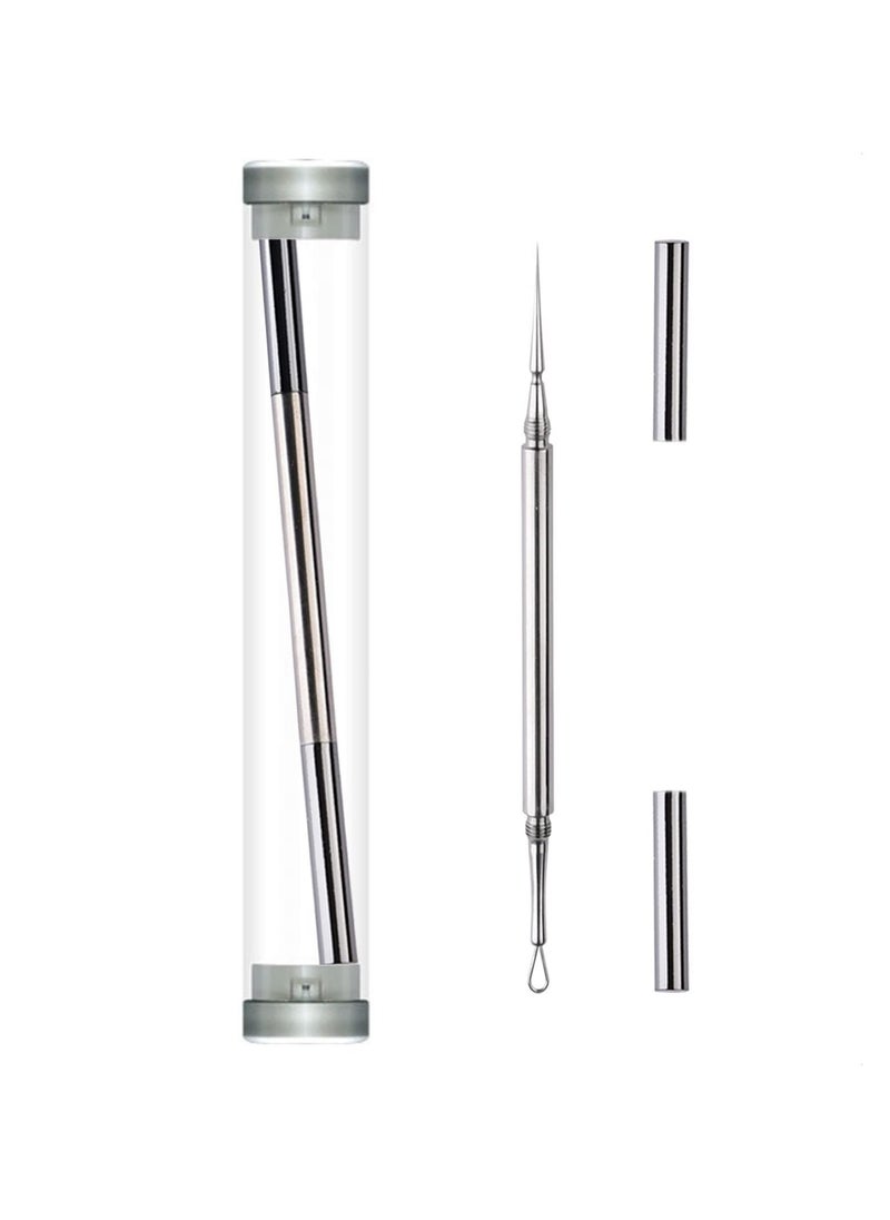 SYOSI 2 Pack 2 in 1 Facial Milia Removal and Whitehead Extractor and Lancet Circle Loop and Sharp Needle Pimple Popper Tool, Professional Blackhead & Blemish Remover for Nose Face