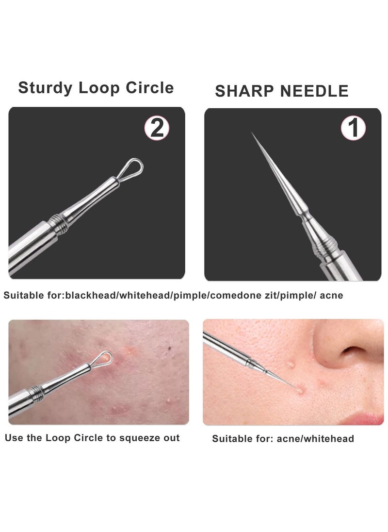 SYOSI 2 Pack 2 in 1 Facial Milia Removal and Whitehead Extractor and Lancet Circle Loop and Sharp Needle Pimple Popper Tool, Professional Blackhead & Blemish Remover for Nose Face