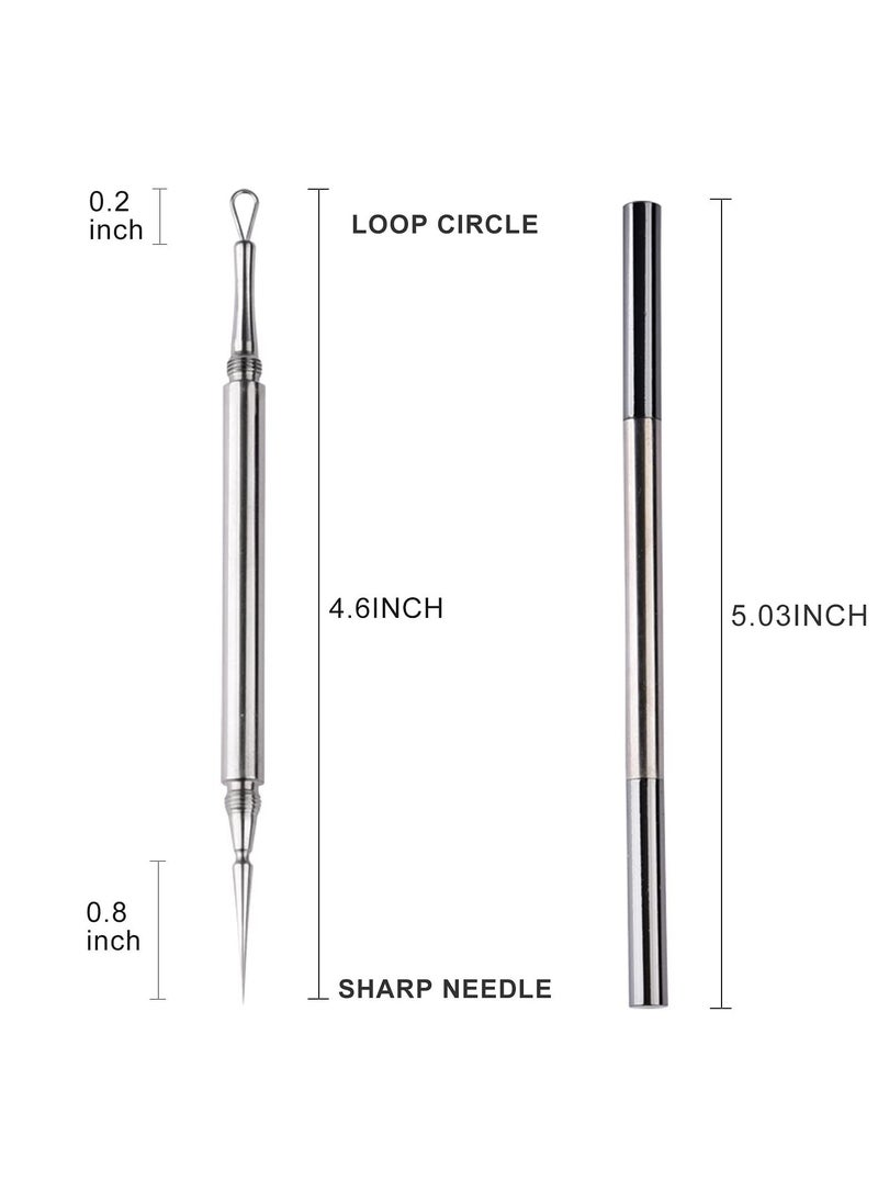 SYOSI 2 Pack 2 in 1 Facial Milia Removal and Whitehead Extractor and Lancet Circle Loop and Sharp Needle Pimple Popper Tool, Professional Blackhead & Blemish Remover for Nose Face