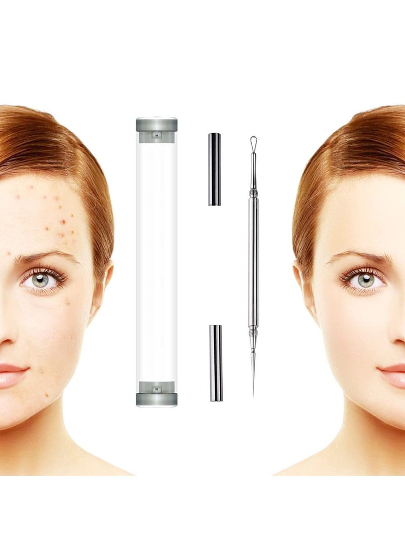 SYOSI 2 Pack 2 in 1 Facial Milia Removal and Whitehead Extractor and Lancet Circle Loop and Sharp Needle Pimple Popper Tool, Professional Blackhead & Blemish Remover for Nose Face