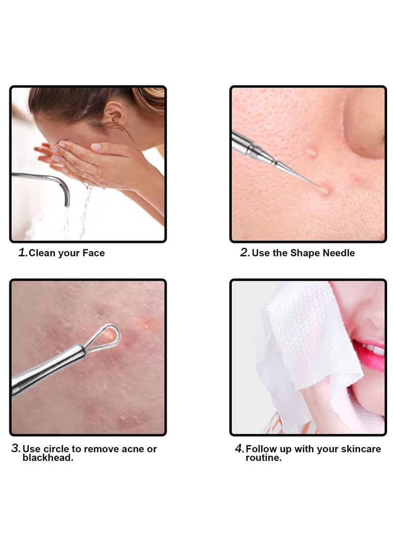 SYOSI 2 Pack 2 in 1 Facial Milia Removal and Whitehead Extractor and Lancet Circle Loop and Sharp Needle Pimple Popper Tool, Professional Blackhead & Blemish Remover for Nose Face