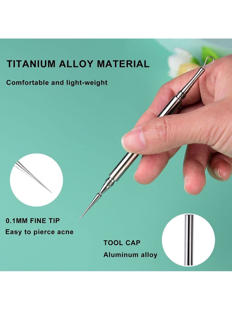 SYOSI 2 Pack 2 in 1 Facial Milia Removal and Whitehead Extractor and Lancet Circle Loop and Sharp Needle Pimple Popper Tool, Professional Blackhead & Blemish Remover for Nose Face