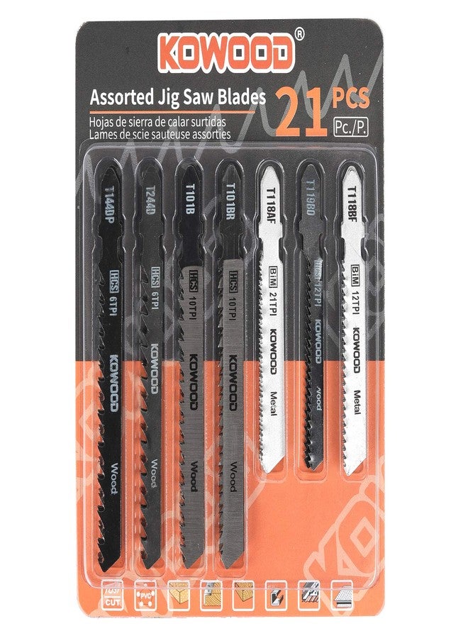 KOWOOD Jigsaw Blades Set with Case 21 Piece T-Shank Assorted Professional Saw Blades for Wood Plastic Metal Cutting - Image 1