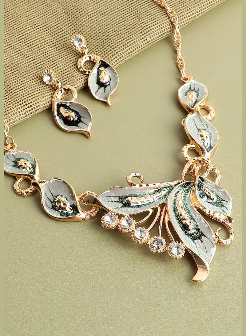 SOHI Gold Plated Designer Stone Necklace and Earring Set