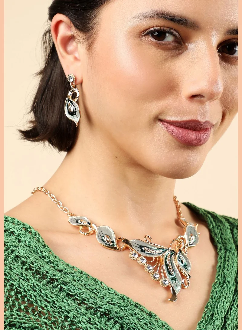 SOHI Gold Plated Designer Stone Necklace and Earring Set