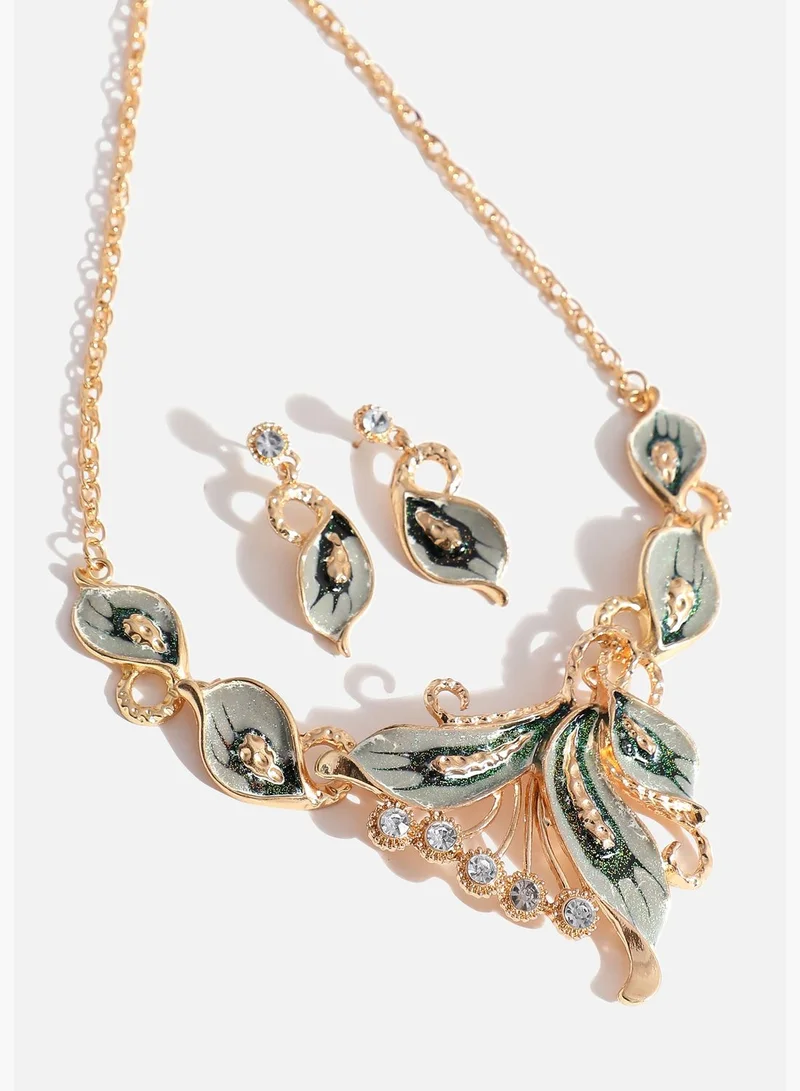 SOHI Gold Plated Designer Stone Necklace and Earring Set