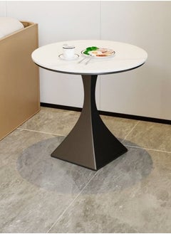 Raffine Multipurpose Use Minimalist Design Round Coffee Table Shining Slate Tabletop Side Table Sturdy Metal Square Base Small Dining Table Serving Table for Living Room Bedroom 50x55 cm  - Image 2