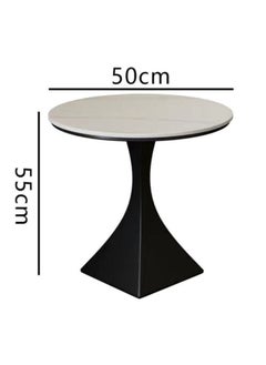 Raffine Multipurpose Use Minimalist Design Round Coffee Table Shining Slate Tabletop Side Table Sturdy Metal Square Base Small Dining Table Serving Table for Living Room Bedroom 50x55 cm  - Image 3