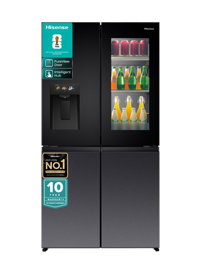 Hisense -780L / 615L Gross & Net Capacity , Premium Flat Door French Refrigerator Pure View Door Series 6.86 TFT Screen with Intelligent Hub Function, Advanced UV Ice & Water Treatment Technology, Anti Bacterial Guard, Connectife, Fresh Choice-RQ9P780TTS1-Black 240 W RQ9P780TTS1 black