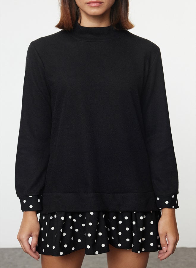 trendyol Black Selanik Stand Collar Polka Dot Mini Knitted Dress TWOAW25EL00282 - Image 3