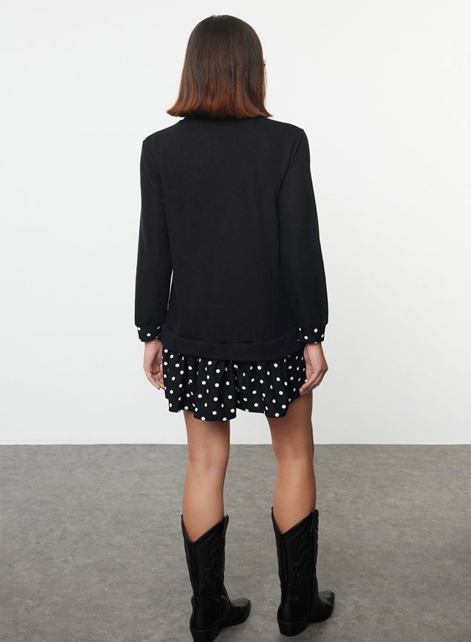 trendyol Black Selanik Stand Collar Polka Dot Mini Knitted Dress TWOAW25EL00282 - Image 5