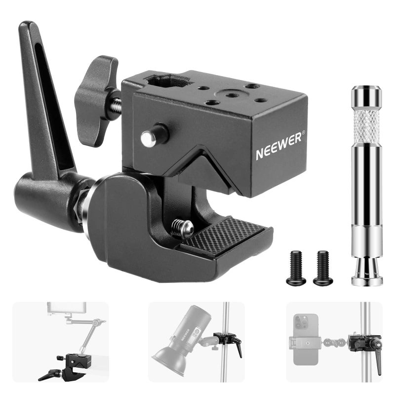 NEEWER Super Clamp with 58 Stud Spring Lock 246cm Jaw Grip Heavy Duty Crab Pole Clamp for Round Pipe Flat Surface for Photography Studio Camera Lighting Mounting Max Load 33lb15kg UA017 - Image 2