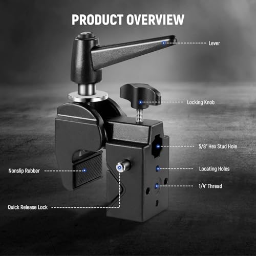 NEEWER Super Clamp with 58 Stud Spring Lock 246cm Jaw Grip Heavy Duty Crab Pole Clamp for Round Pipe Flat Surface for Photography Studio Camera Lighting Mounting Max Load 33lb15kg UA017 - Image 3