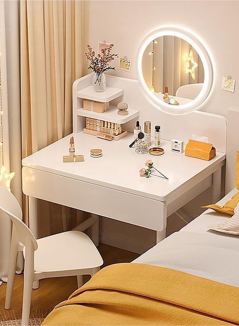 Bedroom Dresser Table，Modern Desk，Multifunctional Storage Dressing Table，Equipped with Drawers and Shelves，Simple Style Dresser with LED Mirror（White，RJ60CK） - Image 2