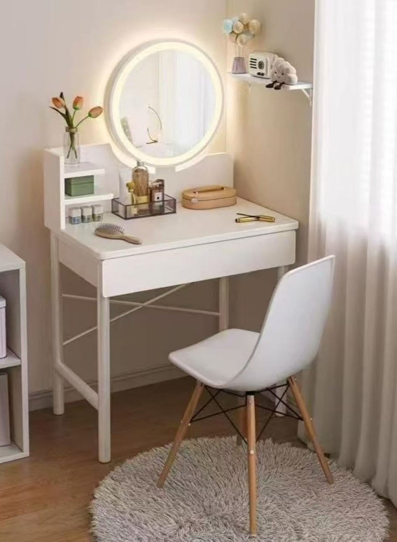 Bedroom Dresser Table，Modern Desk，Multifunctional Storage Dressing Table，Equipped with Drawers and Shelves，Simple Style Dresser with LED Mirror（White，RJ60CK） - Image 1