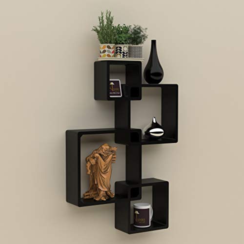 Onlineshoppee Rafuf Intersecting Floating Wall Shelf with 4 Shelves (Standard, Black) - Image 1